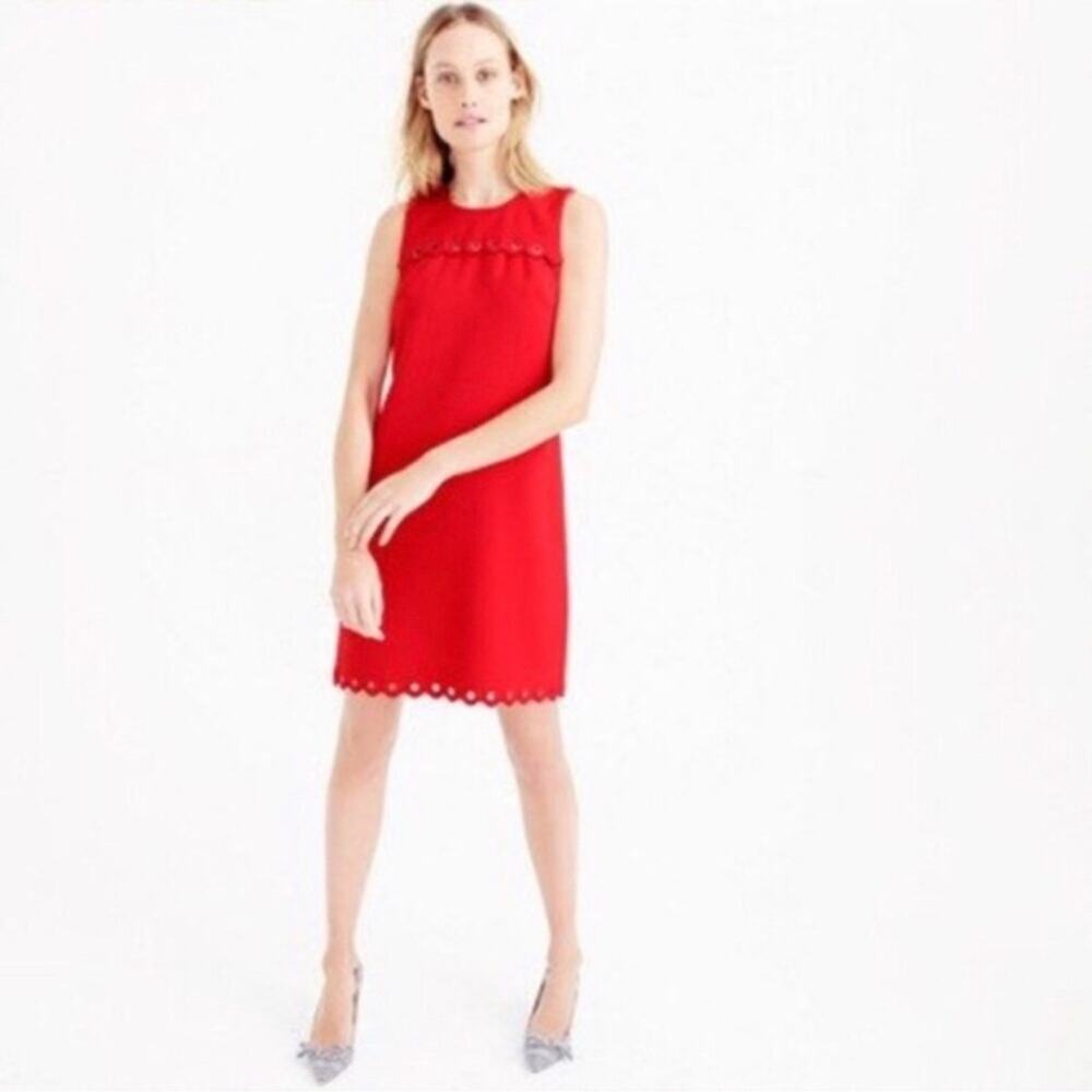 J. Crew Red Scalloped Edge Grommet Shift Dress